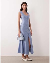 ASOS - Square Neck Button Down Midi Sundress - Lyst