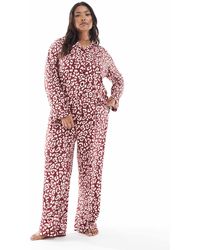 Loungeable - Curve - pyjama à revers en jersey ultra doux à liserés - imprimé léopard - Lyst