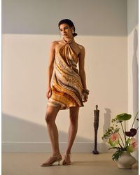 TOPSHOP - Tie Neck Halter Mini Dress Satin - Lyst