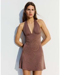 Bershka - Mini Halter Dress With Studs - Lyst