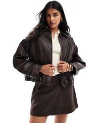 ASOS - Vintage Wash Leather Look Bomber Jacket - Lyst