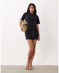 Mango - Tie Front Mini T-Shirt Dress - Lyst