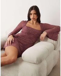ASOS - Flocked Open Square Neck Mini Dress With Flute Sleeve Detail - Lyst