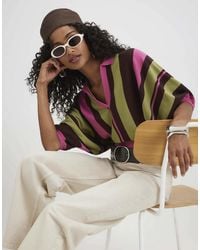 River Island - Stripe Batwing Knitted Polo Top - Lyst