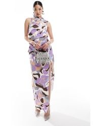 ASOS - High Neck One Shoulder Drape Maxi Dress With Thigh Split - Lyst