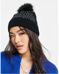 ASOS - Beanie With Diamante Detailing And Faux Fur Pom - Lyst
