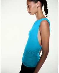 Pull&Bear - Top asymétrique froncé turquoise - Lyst