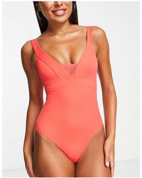 Accessorize - Plunge Front With Mesh Insert Swimsuit - Lyst