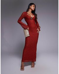 ASOS - Lace Angel Sleeve Maxi Dress With Front Cut Out - Lyst