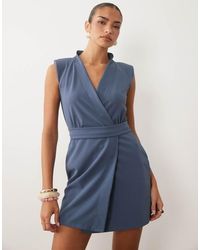 ASOS - Belted Wrap Mini Dress With Shoulder Pad - Lyst