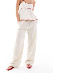 ONLY - Pantalon large aspect lin - beige - Lyst