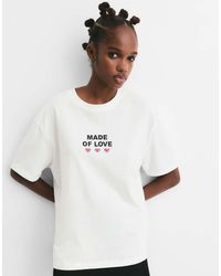 Pull&Bear - T-Shirt Color Ghiaccio Con Cuori E Scritta - Lyst