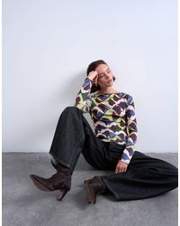 TOPSHOP - Top en microfibre à manches longues avec imprimé géométrique peint - Lyst
