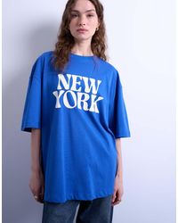 TOPSHOP - T-Shirt Oversize Cobalto Con Grafica "New York" - Lyst