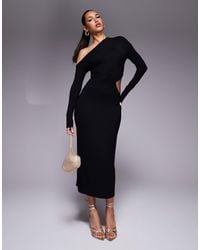 ASOS - Fallen Shoulder Long Sleeve Ruched Cut Out Midi Dress - Lyst