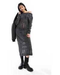 Pimkie - Vestido midi gris carbón estilo jersey con escote bardot y diseño efecto rasgado - Lyst