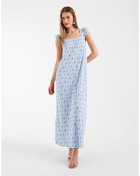 Pieces - Plisse Maxi Dress With Frill Sleeves - Lyst