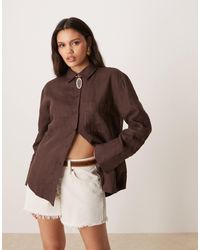 Gina Tricot - – langärmlige relaxed-fit-hemdbluse aus leinen - Lyst