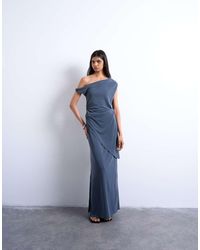 TOPSHOP - Top Estilo Túnica Con Escote Bardot Asimétrico Y Detalle Retorcido De Cupro De -Azul Marino - Lyst