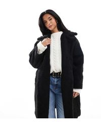 Don't Think Twice - Chaqueta Larga Negra Con Doble Botonadura De Borreguito De Dtt Petite - Lyst