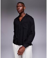 ASOS - Camisa Negra Holgada Con Cuello De Solapas De (Parte De Un Conjunto) - Lyst