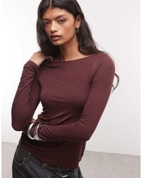 Monki - Boatneck Semi Sheer Long Sleeve Top - Lyst