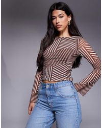 ASOS - Mesh Boat Neck Flared Sleeve Top - Lyst