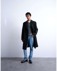 TOPMAN - Cappotto Doppiopetto Misto Lana Nero - Lyst