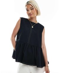 ASOS - Top Sin Mangas Con Sobrefalda Y Pespuntes En Contraste De - Lyst