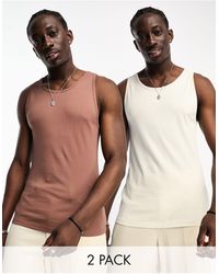 ASOS - 2-pack Muscle Fit Rib Tank Tops With Crew Neck - Lyst