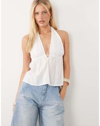 New Look - Stripe Embroidered Halter Neck Top - Lyst
