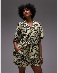 TOPSHOP - Short d'ensemble taille haute imprimé en lin à cordon - Lyst