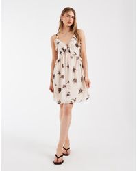 ONLY - Mini Jurk Met Ruches En Bloemenprint - Lyst