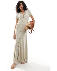 ASOS - Collared Linen Mix Maxi Tea Dress With Button Front - Lyst