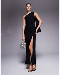 Vesper - Bengaline One Shoulder Drape Detail Side Split Maxi Dress - Lyst