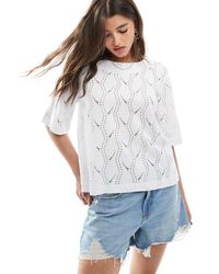 Object - T-Shirt Bianca Testurizzata Con Spalle Scese - Lyst