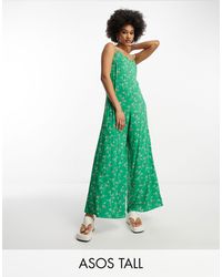 ASOS - Asos design tall - tuta jumpsuit con pantaloni culotte verde a fiori con fascette - Lyst