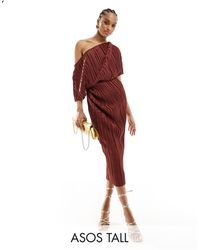 ASOS - Asos design tall - robe plissée mi-longue à épaules tombantes - rouille - Lyst
