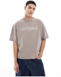ASOS - Camiseta Color Piedra Lavado De Corte Cuadrado Extragrande Con Estampado Gráfico De Texto Engomado De Tejido Grueso De -Neutro - Lyst