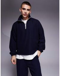ASOS - Oversized Recht Sweatshirt Van Zware Stof Met Verlaagde Schouders En Halve Rits - Lyst