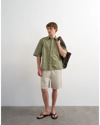 TOPMAN - Relaxed Fit Crop Short Sleeve Herringbone Shirt - Lyst