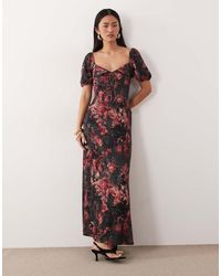ASOS - Scalloped Collar Puff Sleeve Seam Detail Midi Tea Dress - Lyst