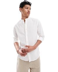 Jack & Jones - Linen Blend Slim Fit Shirt With Grandad Collar - Lyst