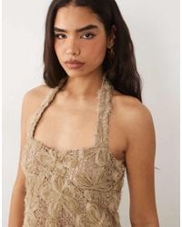 ASOS - Textured Floral Lace Halter Cropped Top - Lyst