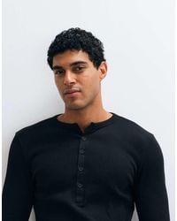 ASOS - Muscle Fit Long Sleeve T-shirt With Woven Henley - Lyst
