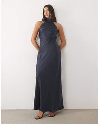 TFNC London - Satin High Neck Open Back Scarf Detail Maxi Dress - Lyst
