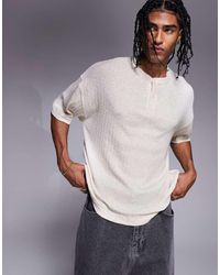 ASOS - Oversized Recht Henley T-Shirt Met Linnenlook - Lyst