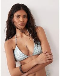 The Frolic - Exclusive Frill Edge Bead Detail Triangle Bikini Top - Lyst