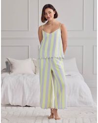 Chelsea Peers - Linen Blend Scallop Edge Stripe Long Pyjama Set - Lyst