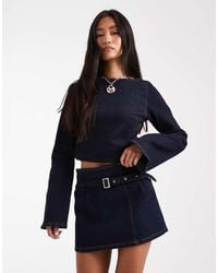 ASOS - Denim Micro Mini Skirt With Skinny Belt - Lyst